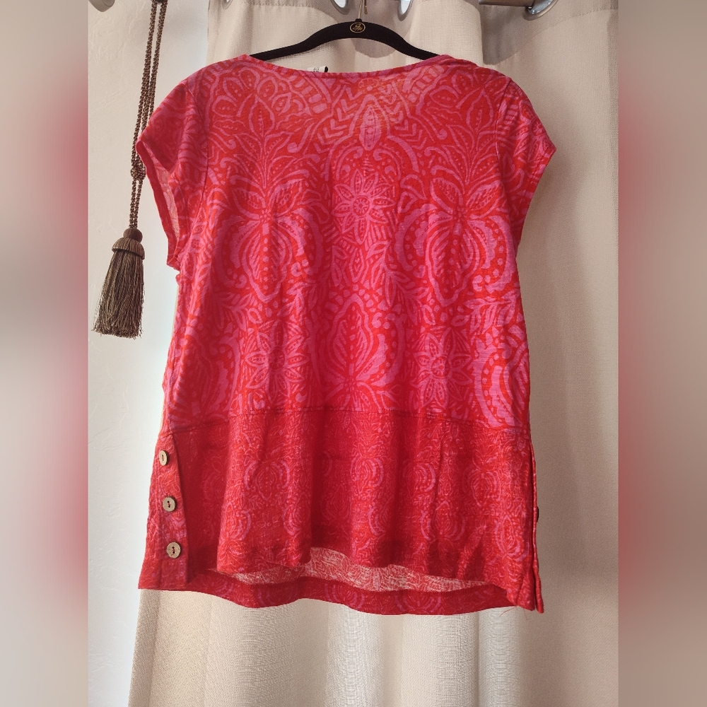 Rachel Zoe Womens Pink Floral Linen Short Sleeve Shirt Size Medium - Picture 4 of 4